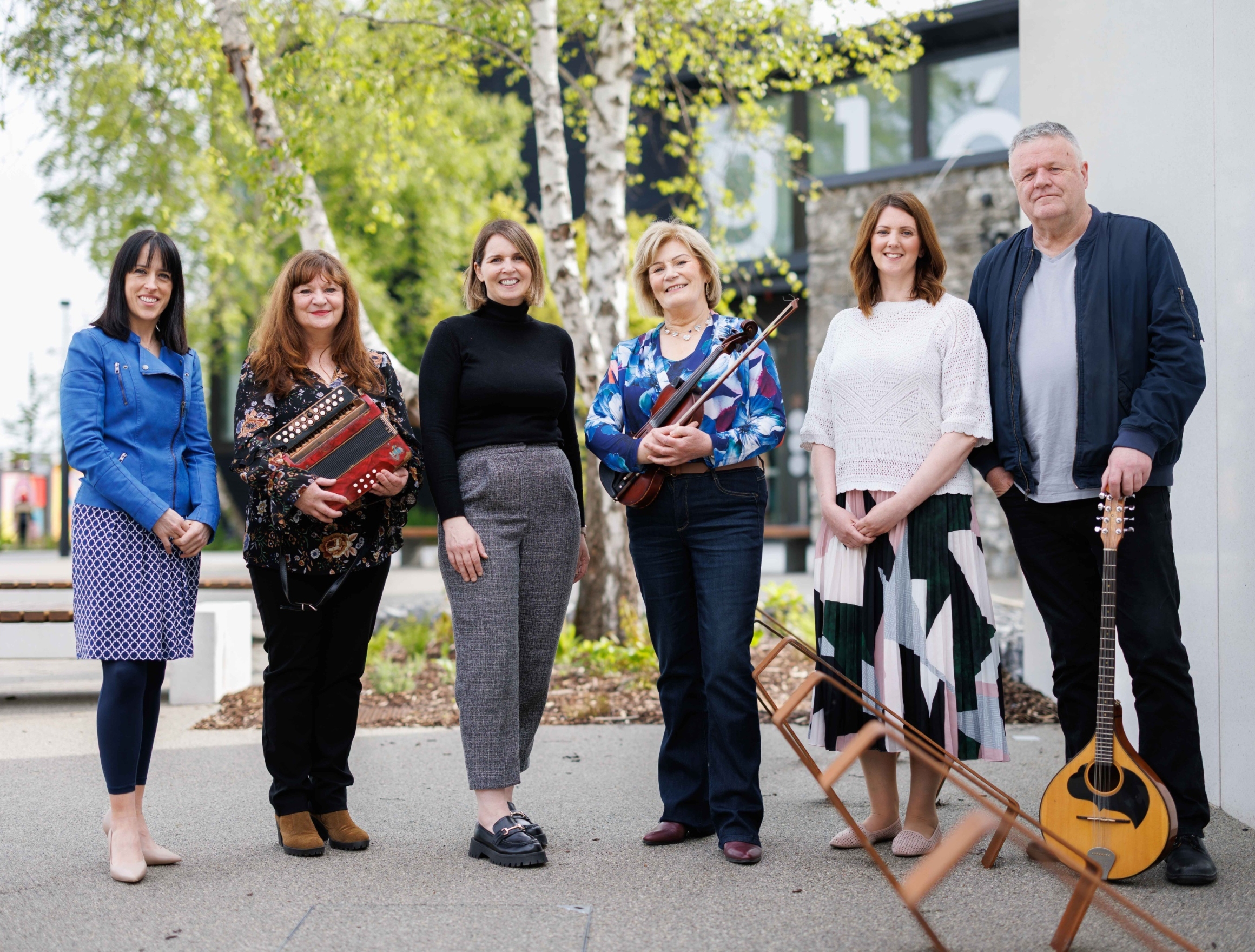 L to R back Marie O Byrne Director of glór musician Josephine Marsh Mel Wright Head of Communications at Music Network musician Maeve Donnelly Carmel Ryan Assistant Arts Officer at Clare Arts Office and musician Eoin O Neill