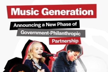 Three young musicans are performing To the front a young women plays a guitair middle a girl signs and next to her a young man operated a sound desk